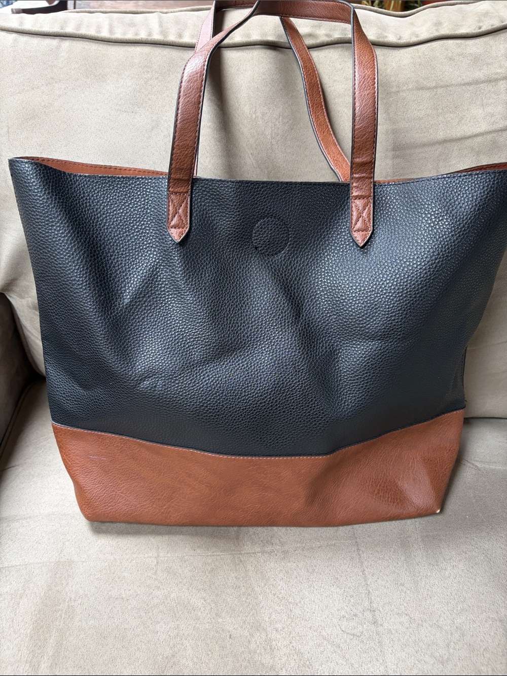 Two-Tone Black and Brown Leather Tote